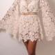 BELL SLEEVE vintage-inspired 70s style ivory LACE crochet hippie mini dress. Boho Bohemian Hippy Wedding Dress. Handmade