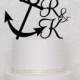 Anchor with Initials Monogram Wedding Cake Topper in Black, Gold, or Silver