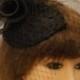 Bridal fascinator,Vintage inspired Tear drop hat  & birdcage veil 2 Pc .bridal accessories Hair piece, Feather crinoline rose