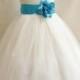 Flower Girl Dresses - IVORY with Turquoise (FD0FL) - Wedding Easter Junior Bridesmaid - For Children Toddler Kids Teen Girls