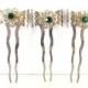 Three Hair Comb Picks Silver Metal Emerald Green Rhinestones Wedding Hair Accessory