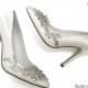 Ivory Vine Crystal Applique Wedding Shoes with Silver Beading Embellished Satin Bridal, Bella Belle DAWN