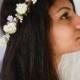 Woodland flower hair wreath (white rose) - Wedding headpiece, headband, vintage inspired rose crown boho bridal