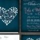 One Love, One Heart  - Navy Blue Chalkboard Wedding Invitation Card and RSVP postcard