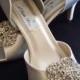 Wedding Shoes with Vintage Style Crystal Design Over 100 Custom Color Choices - Ivory Wedding Shoes