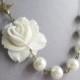 Bridal Jewelry,Bridesmaid Jewelry Set,Statement Necklace,White Flower Necklace,Ivory Pearl Jewelry,Beadwork,GiftFree matching earrings