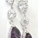 Bridal jewelry - Amethyst earrings - Long - Teardrops - Sparkling - Cubic zirconias - Sterling silver posts - Wedding earrings -