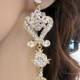 Gold wedding earrings, Gold bridal earrings, Wedding jewelry, Gold chandelier earrings, Gold rhinestone earrings, Crystal earrings