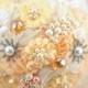 Brooch Bouquet, Pearl Jeweled Bouquet, Wedding Pearl Bouquet in Ivory, Cream, Peach and Tangerine with pearls- Heavenly