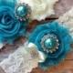 TURQUOISE  wedding garter set / bridal  garter/  lace garter / toss garter included /  wedding garter / vintage inspired 