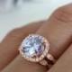 2.25 Carat Halo Wedding Set, Bridal, Lavender Purple, Man Made Diamond Simulants, Art Deco Engagement Ring, Sterling Silver & ROSE Gold
