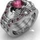 Claddagh Ring - Sterling Silver Created Ruby Love and Friendship Engagement Ring Trio Set