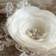 Ivory flower, bridal hair flower, lace flower,hair clip, weddings accessories,bridal hair fascinator, headpiece, pearls, rhinestones.