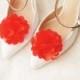 Red Satin Flower Shoe Clips - Wedding Shoes Bridal Couture Engagement Party Bride Bridesmaid