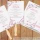 DiY Wedding Fan Program Template - DOWNLOAD Instantly - EDITABLE TEXT - Chic Bouquet (Fuchsia and Pewter) 5 x 7 - Microsoft® Word® Format