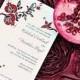 Pomegranate Wedding Invitations - Hand Painted And Embellished With Glitter