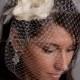 Bridal Birdcage Veil Set, 9" Veil with Fly-Away Netting and Hand Pressed Silk Flower Fascinator, Wedding Veil Set