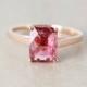 Pink Tourmaline Engagement Ring - Emerald Cut - 10K Rose Gold