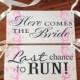 Here comes the bride, sign, fuchsia, hot pink, Set of 2 signs