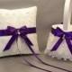 Regal Purple, Wedding Bridal Flower Girl Basket and Ring Bearer Pillow Set on Ivory or White ~ Double Loop Bow & Hearts Charm ~ Allison Line