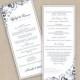 DiY Wedding Program - DOWNLOAD Instantly - EDITABLE TEXT - Chic Bouquet (Navy Blue & Silver) - Tea-Length (4 x 9.25)  Microsoft® Word Format