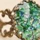 SALE Vintage Emerald Fire Opal Ring,RARE Green Fire Opal Glass,Adjustable Brass Filigree Ring,Weddings Bridesmaids Jewelry,Birthstone Jewelr