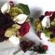 Silk wedding bouquet shades of burgundy roses green orchids plum hydrangea bridal bouquet set