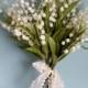Wedding Flowers Ivory Bridal budget Bouquet Lily of the Valley artificial lace tie Destination, cruise, elope accessories