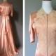 Vintage 1930s 1940s Antique Lace and Satin Dress Gown Peach Bridal Wedding Night Gown Sexy Lingerie Long Maxi Dressing Size Small Medium