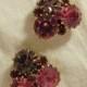 Signed Weiss PIERCED Pink Purple Rhinestone Earrings, Vintage Weiss Rhinestone Earrings, Sterling Posts, Wedding Jewelry, Bridal Earrings