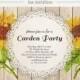 sunflower garden party invitation, watercolor sunflower rustic woodgrain lace doily, bridal brunch,  i do bbq invite, bbq birthday 216