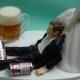 Wedding Cake Topper Budweiser Bud Beer Mug Cans Drinking Drinker Groom Themed w/ Bridal Garter Bride Humorous Funny Reception Centerpiece
