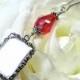 Wedding bouquet photo charm. Memorial picture frame charm with Red teardrop crystal.