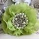 New: Reilly Collection, 2 pcs CELERY GREEN Soft Chiffon Ruffled Rhinestones Pearls Fabric Flowers - Layered Bouquet fabric flowers, Wedding
