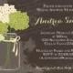 Hydrangea Mason Jar Bridal Shower Invitation,Purple, Pink, Green, Mason Jar Invitation,Brown, Mason, Hydrangea, Wedding Shower - Item 1043
