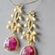 Hot Pink Earrings for Wedding, Gold Framed Glass Stone Earrings, Wedding Jewelry, Fuchsia Earrings July Birthstone, Mother's Day Gifts