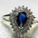 Sapphire Ring 14K .70 Ct Carat Blue Sapphire Half Ct tdw Genuine Diamond Halo Engagement Ring Genuine Sapphire White Gold