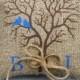 Wedding rustic natural Burlap linen Ring Bearer Pillow Blue Birds on Brown tree and linen rope