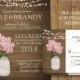 Rustic Mason Jar Wedding Invitations Pink Hydrangeas in  Mason jar Wood and handing lights- Country Wedding Invitations Digital Printable