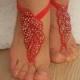 Red Rhinestone anklet, FREE SHIP Beach wedding barefoot sandals, Steampunk, Beach Pool, Sexy, Yoga, Anklet , Bellydance