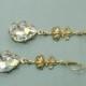 Crystal bridal earrings brass rhinestone vintage style jewel elegant pear drops wedding jewelry