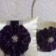 Deep Plum Purple Flower Girl Basket and Ring Bearer Pillow Set, Bling Flower Girl Basket and Ring Bearer Pillow in Dark Plum Purple & Ivory