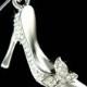 Swarovski Crystal Cinderella Slippers Princess Glass High Heel Shoe Butterfly Wedding Charm Pendant Necklace Bridal Fairy Tale Jewelry Gift