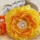 Tangerine and Yellow wedding dog collar, Floral Dog Collar, 2015 wedding color, Floral Dog collar, Spring wedding, Pet Wedding accessory