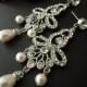 Bridal Pearl Earrings,Wedding Pearl Earrings,Bridal Rhinestone Wedding Earrings,Ivory White Pearls,Chandelier Rhinestone Earrings,Pearl,IRIS