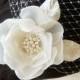 Bridal Fascinator Veil Set - FLEURENNE - Ivory or White Handcrafted Flower Pearl Fascinator Birdcage Veil