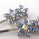 Vintage Bobby Pins Set of 2 Hair Clips Floral Sparkly Blue Rhinestones Hair Accessories Fashion Jewelry Girl's Jewelry