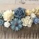 Blue Wedding Hair Accessories Blue Gray Ivory Cream Sage Green White Bridal Hair Comb Woodland Flowers Branch Gold Leaf Floral Headpiece WR