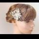 Birdcage Veil Ivory - Blusher Veil - Wedding Bird cage Veil - French Netting Bridal Headpiece - Rhinestone Fascinator - Bridal Hair Comb