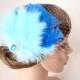 Blue Headpiece - Something Blue - Blue Fascinator Birdcage Veil - Feather Fascinator - 1920s Headpiece - Blue Bridal Clip Veil - Dolly